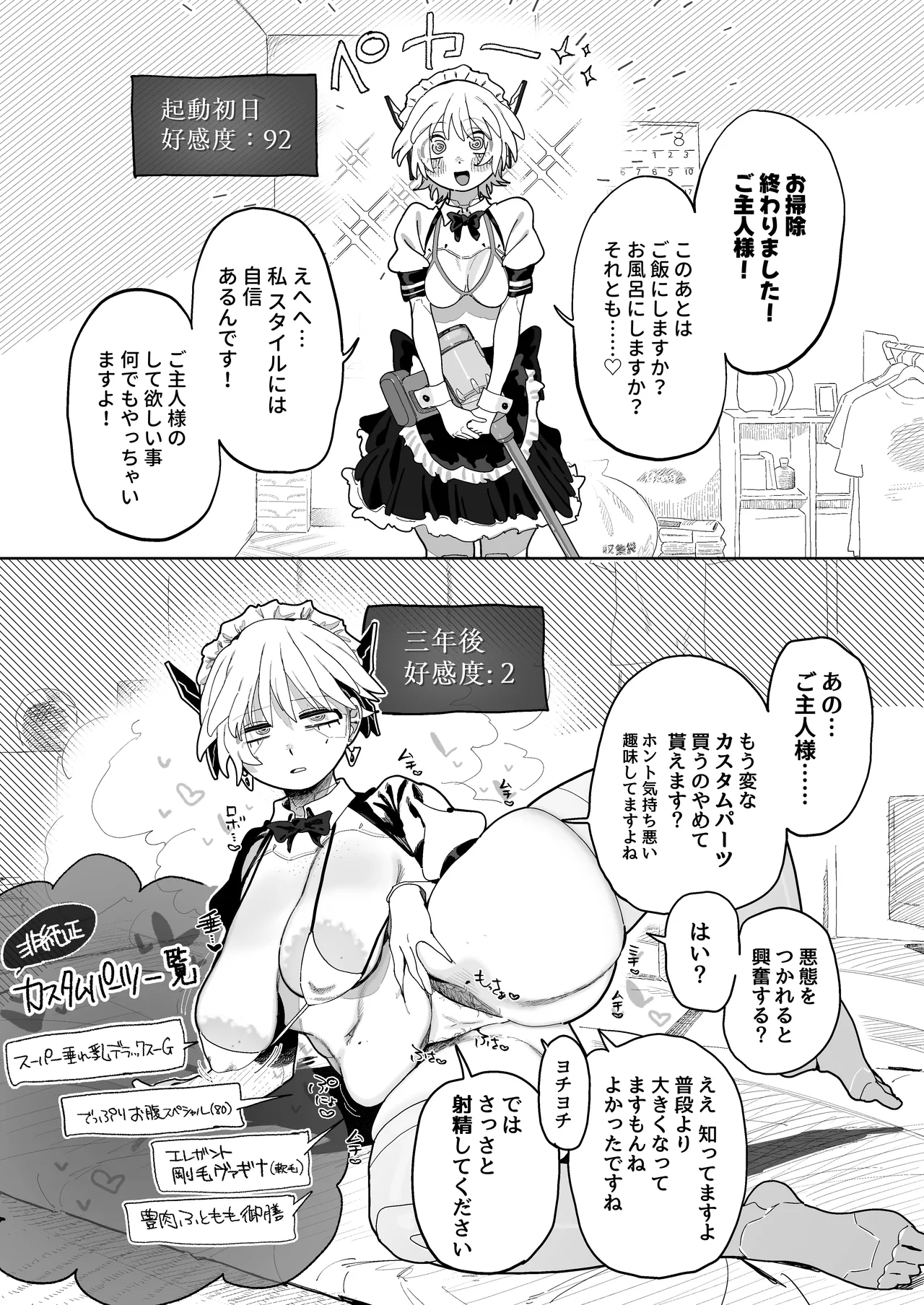 エロパーツでカスタマイズし続けた結果、軽蔑の眼差しで見てくるようになったメカメイドちゃん Page.2