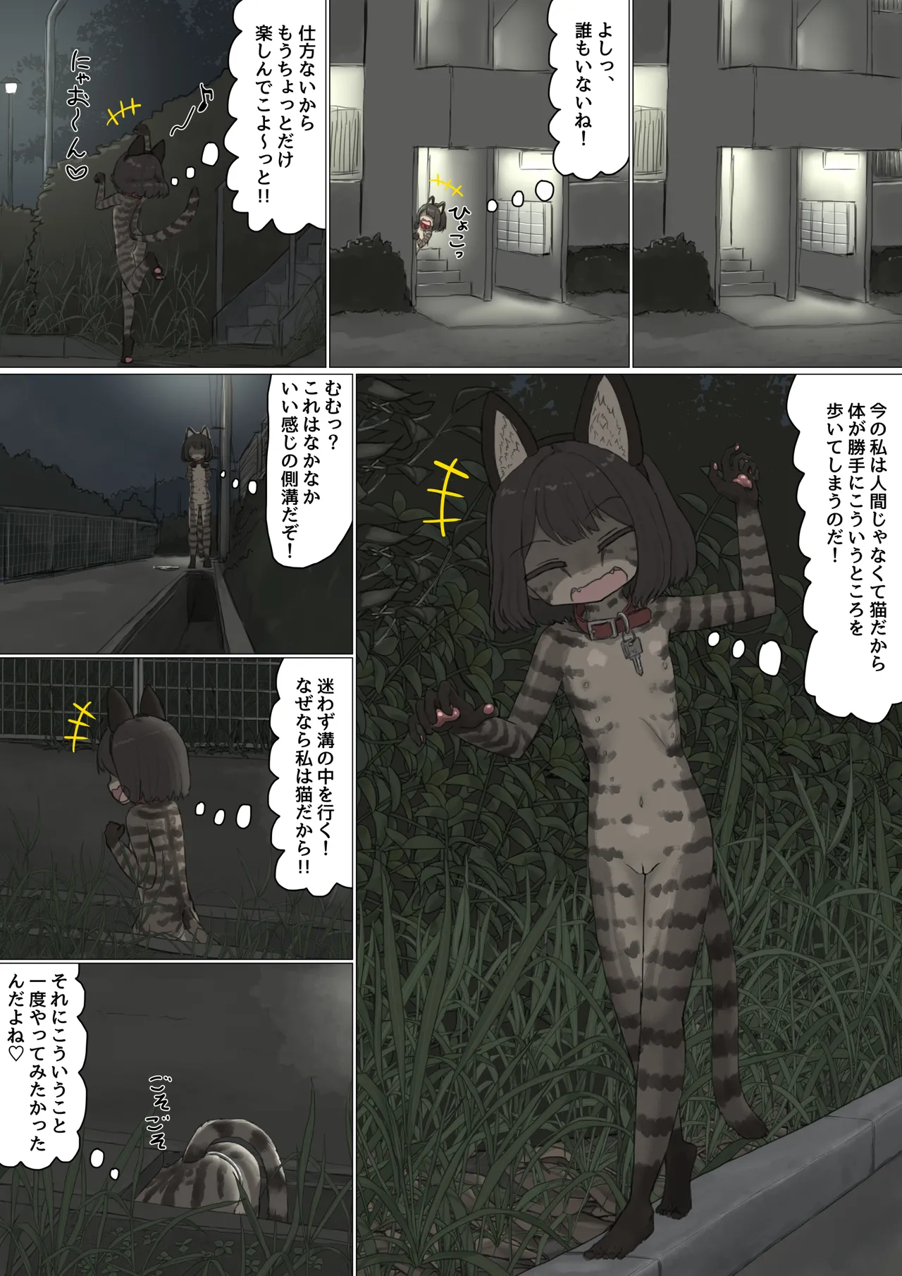 全裸に猫のボディペイントをされて夜の町を露出徘徊するハメになるお話 Page.3