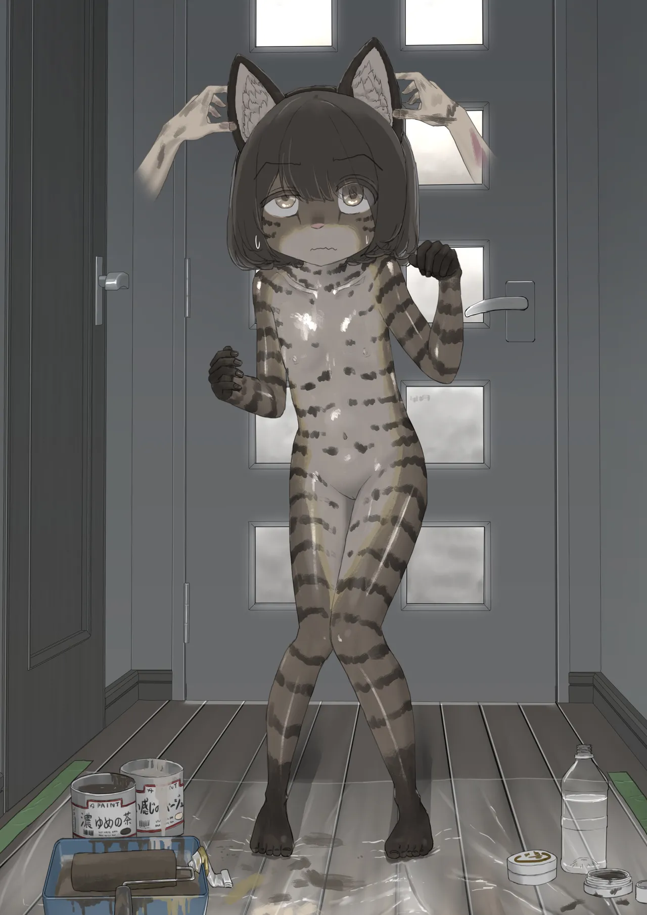 全裸に猫のボディペイントをされて夜の町を露出徘徊するハメになるお話 Page.12