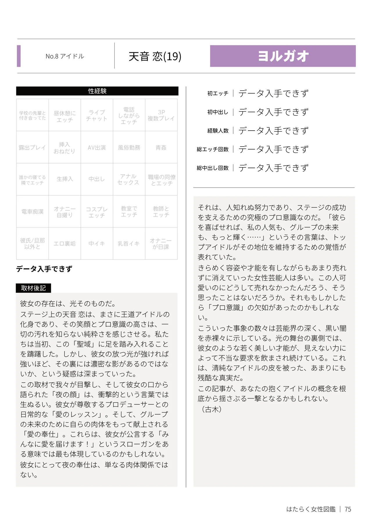 はたらく女性図鑑 vol.2 〜働く女性の一日「ヒルガオ・ヨルガオ」に密着！〜 Page.75