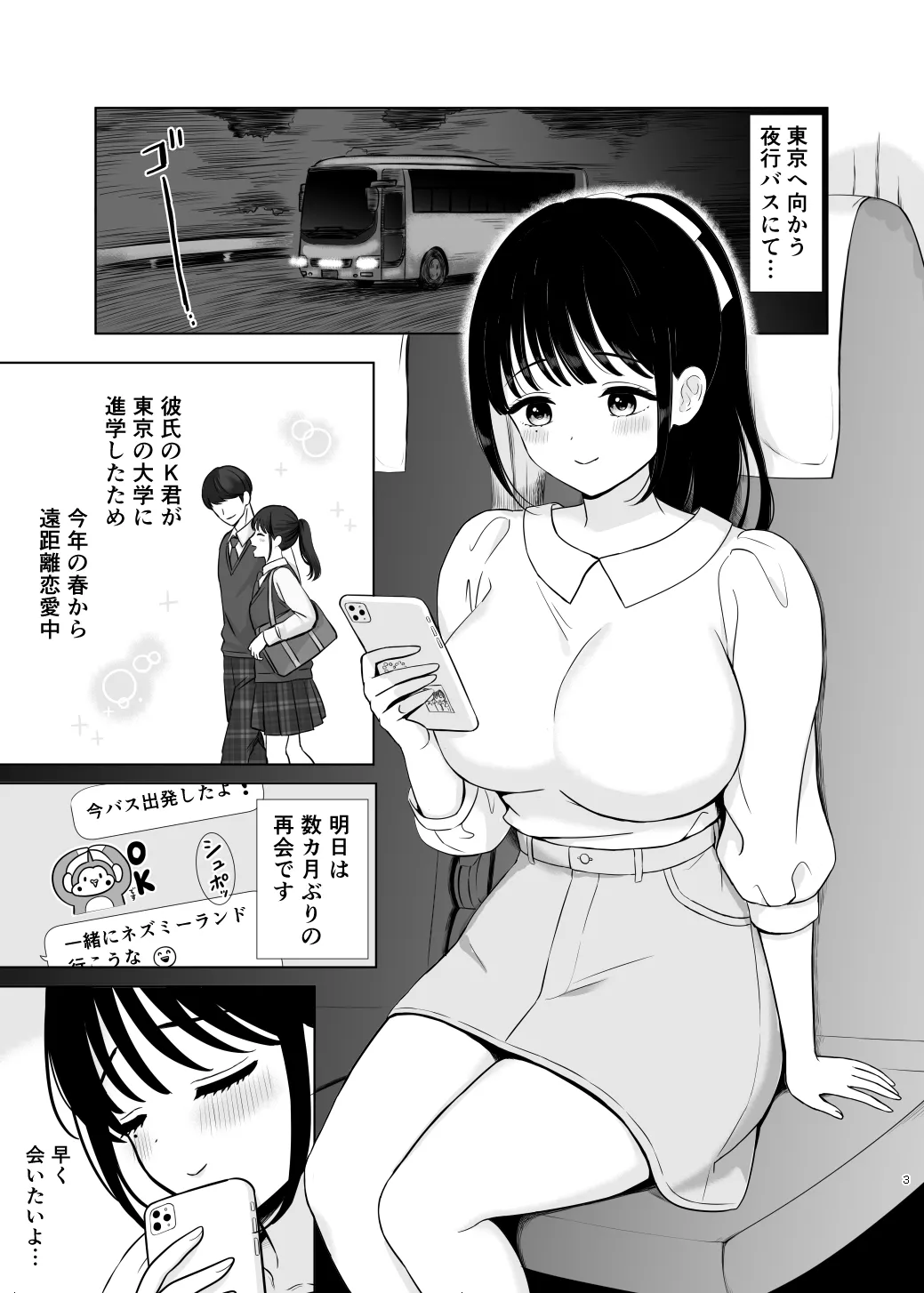 清楚系女子、夜行バスで寝取られ〜東京へ向かう夜行バスの中で〜 Page.3
