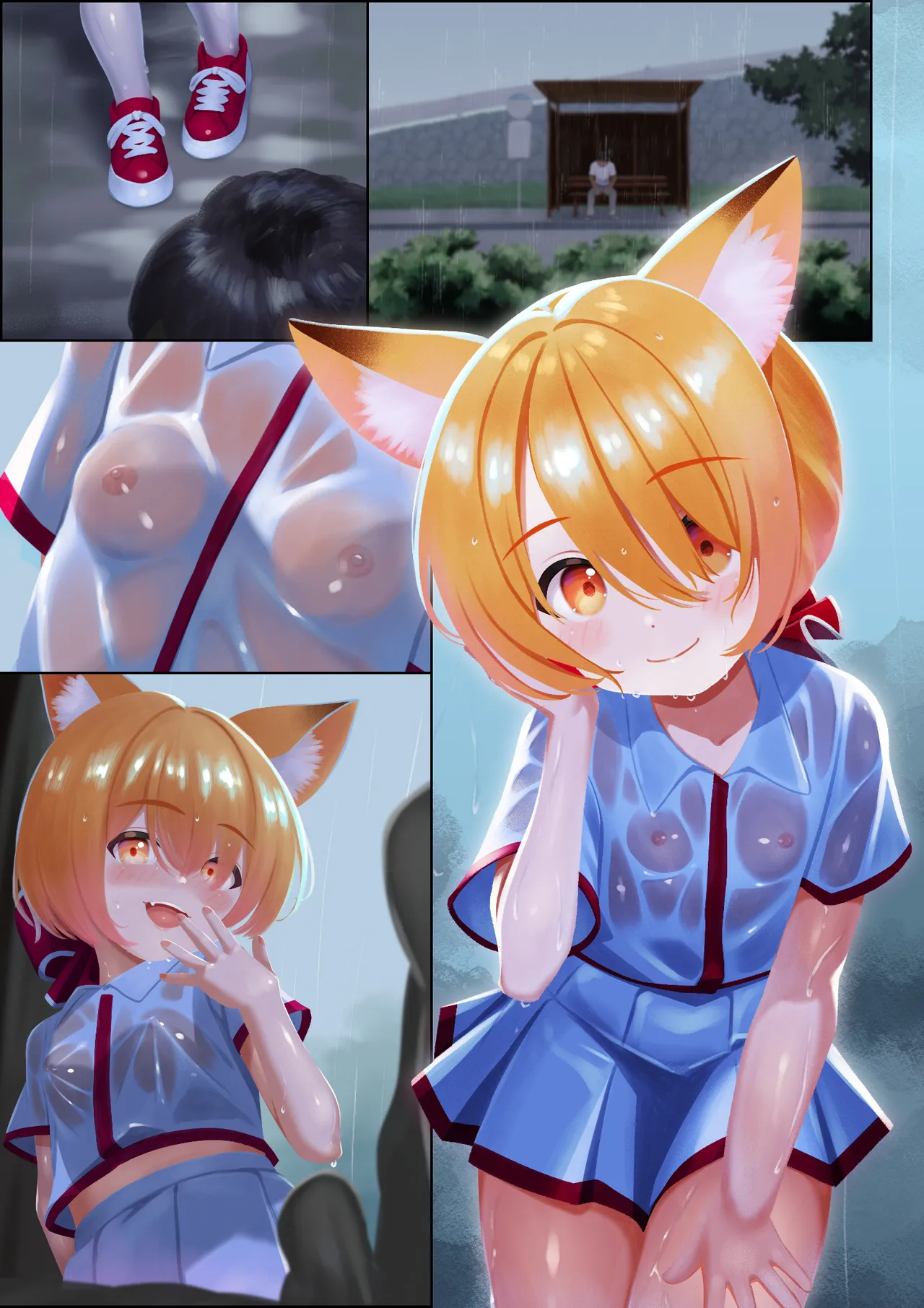 雨宿りのバス停ーずぶ濡れ狐娘と二人きりー Page.16